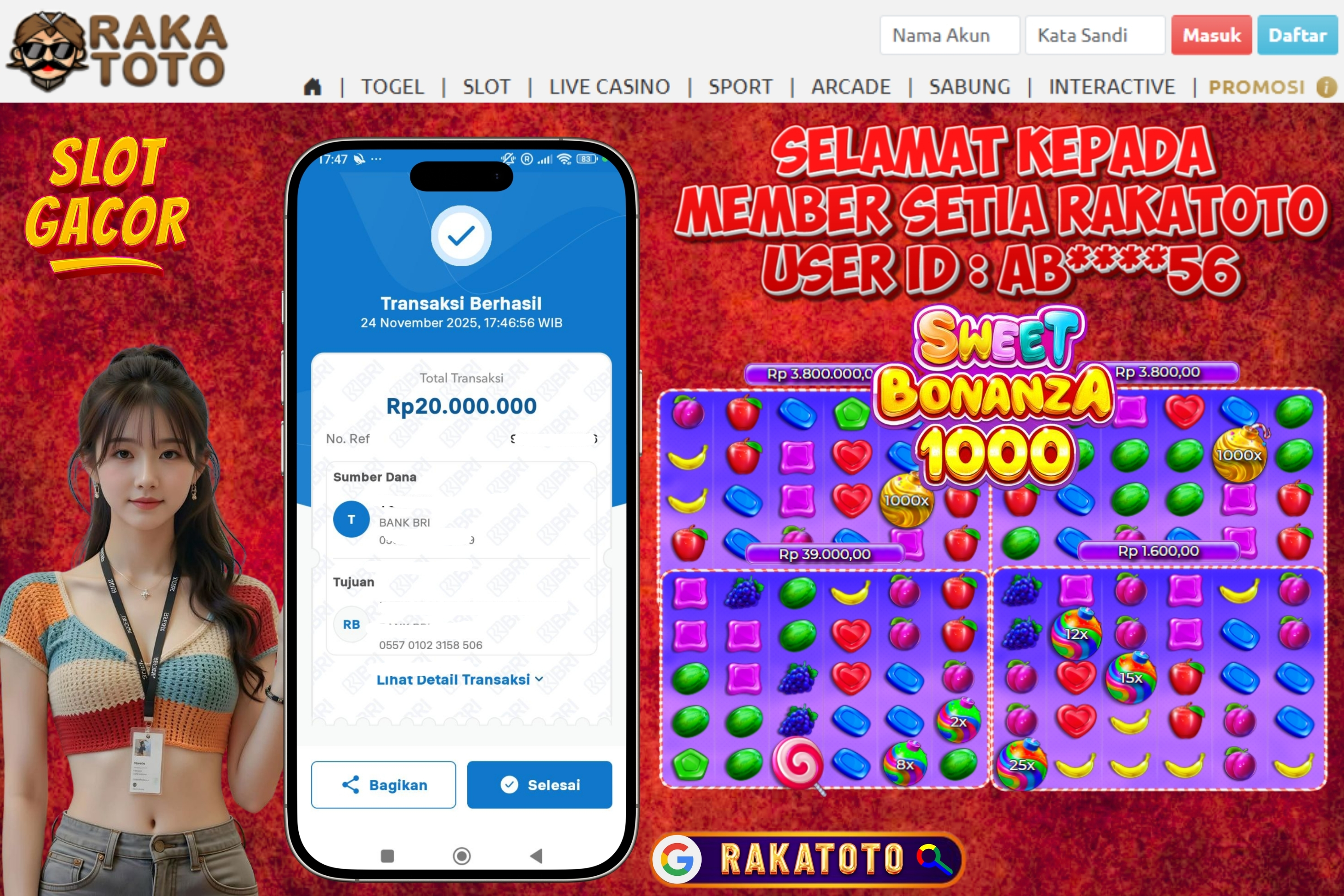 SELAMAT ATAS KEMENANGAN UNTUK MEMBER RAKATOTO