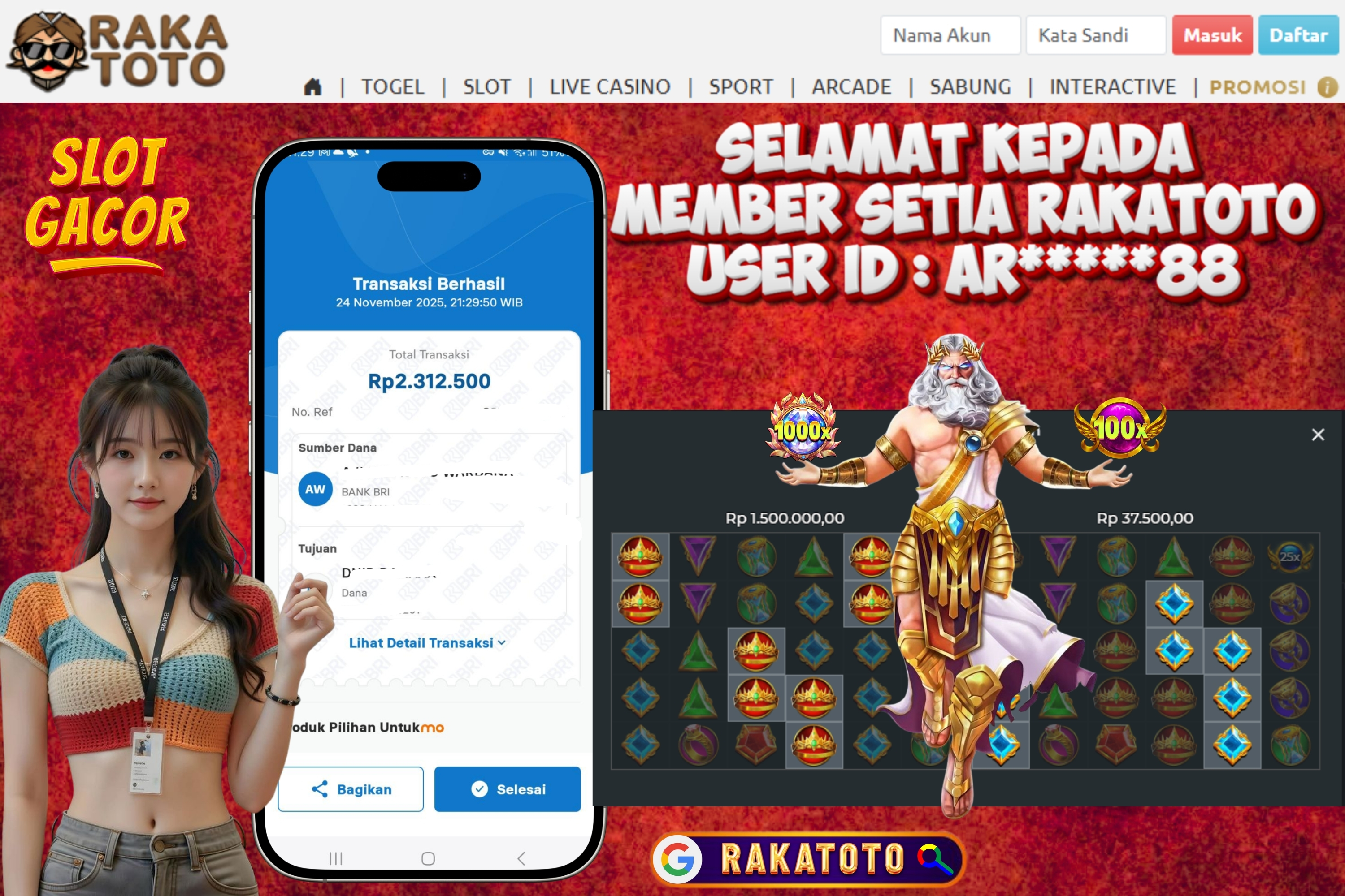 SELAMAT ATAS KEMENANGAN UNTUK MEMBER RAKATOTO